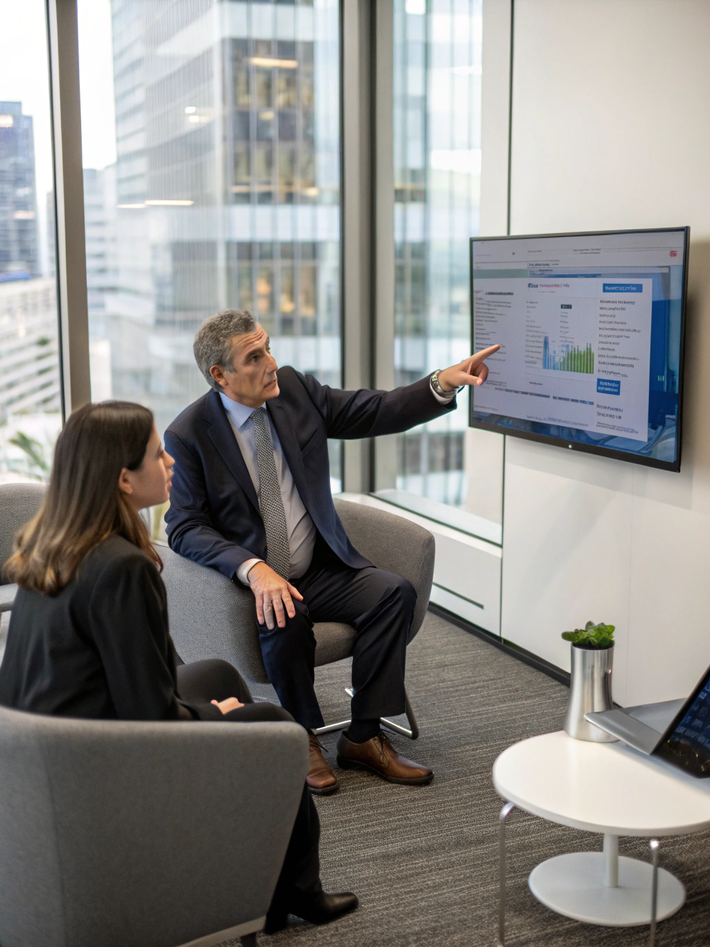 Business consultant discussing AI automation strategies with a client