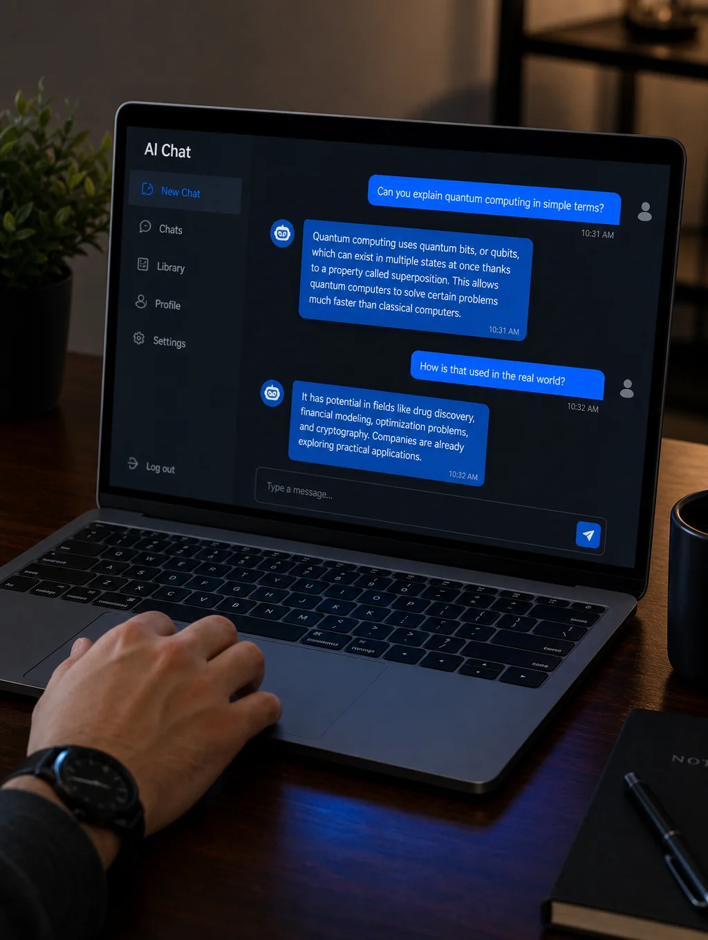 Close-up of an AI chatbot interface managing customer inquiries