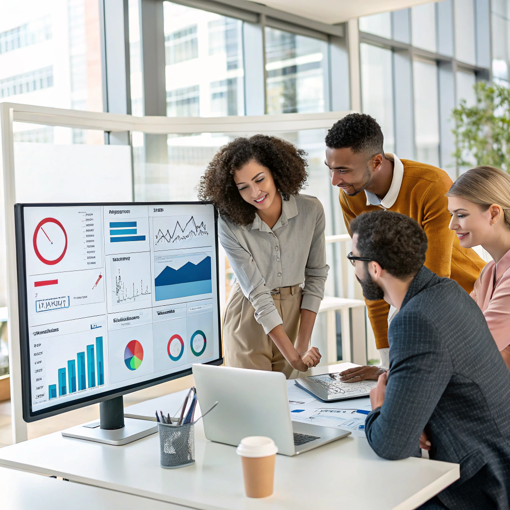 Marketing team analyzing growth analytics data