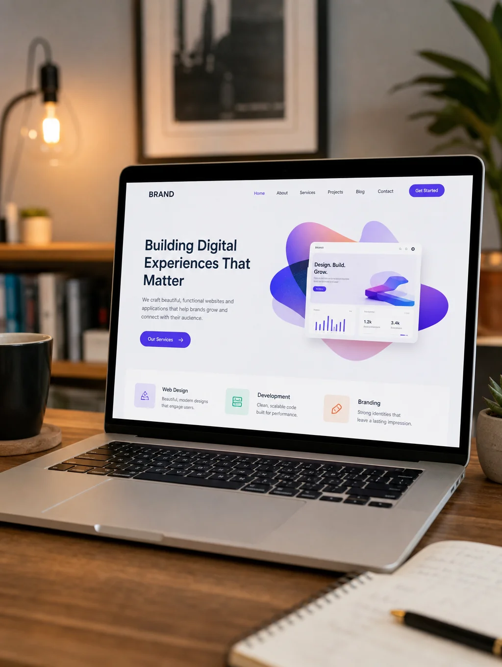 Modern responsive website design on laptop screen